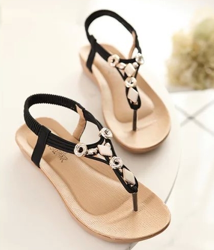 Black Bohemian Beaded Sandals Import