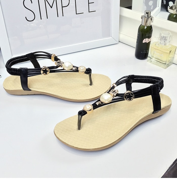 Black Bohemian Beaded Sandals Import