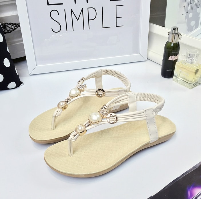 White Bohemian Beaded Sandals Import