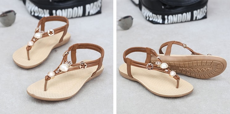 Brown Bohemian Beaded Sandals Import