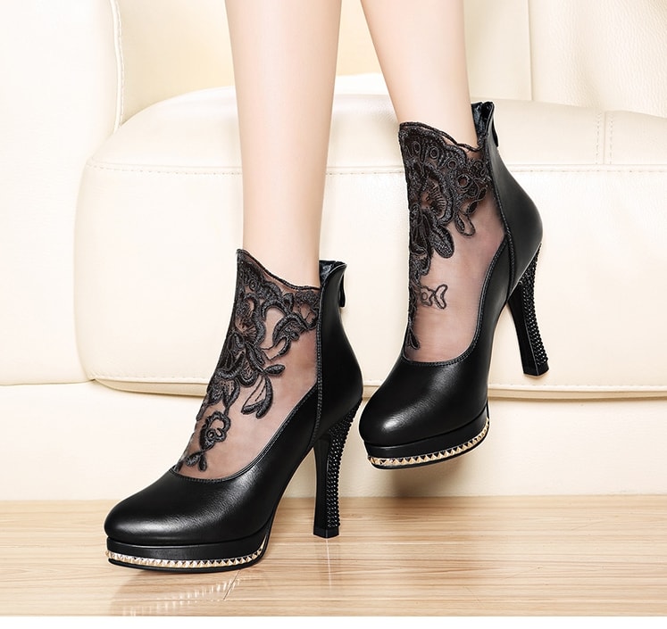 Black High Heel Lace Shoes Moolecole