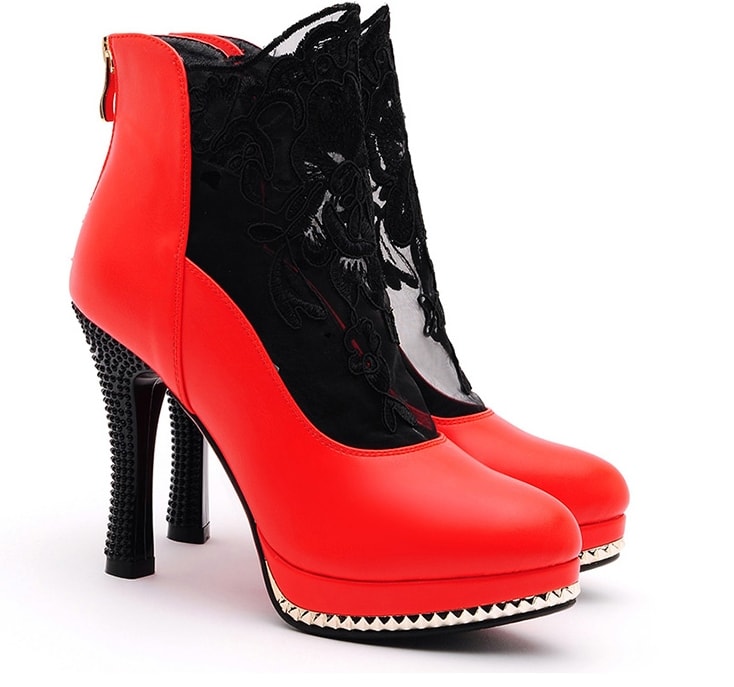 Red High Heel Lace Shoes Moolecole Original