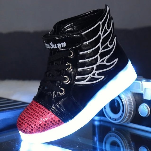 Black Angel Wing LED Shoes - Kids