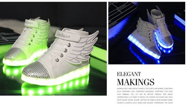 White Angel Wing Colorful LED Shoes - Kids