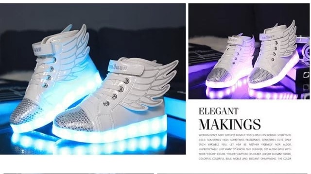 White Angel Wing Colorful LED Shoes - Kids