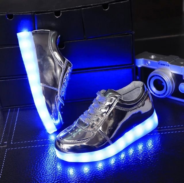 Silver Metalic Chrome LED Shoes - Kids