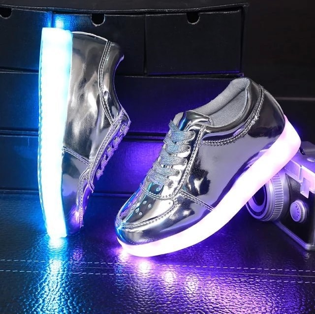 Silver Metalic Chrome LED Shoes - Kids