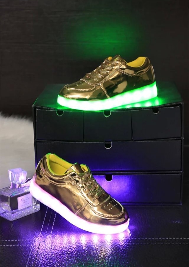 Gold Metalic Chrome LED Shoes - Kids