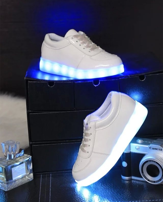 White Shiny Colorful LED Shoes - Kids