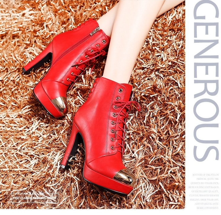 Red Ankle High Heel Boots Moolecole