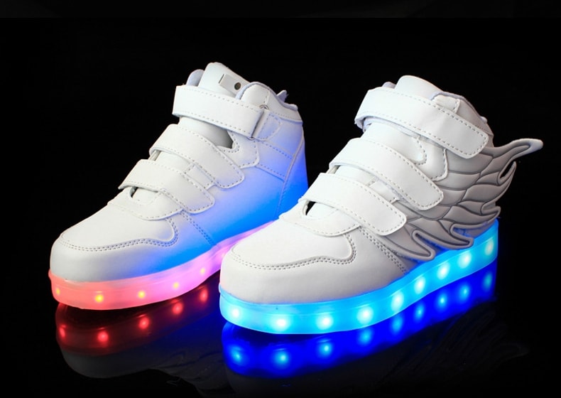 White Angel Wing Colorful LED Shoes - Kids