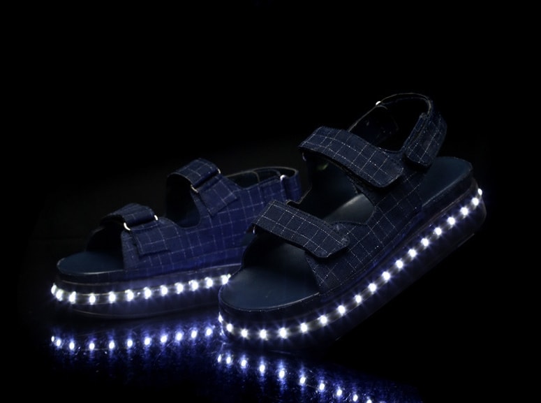 Black Velcro Plaid White LED Sandals - Female