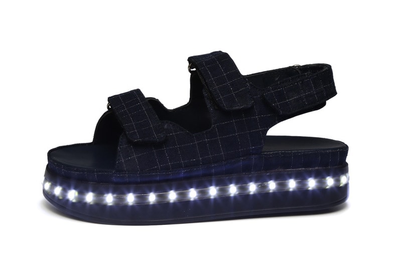 Black Velcro Plaid White LED Sandals - Female