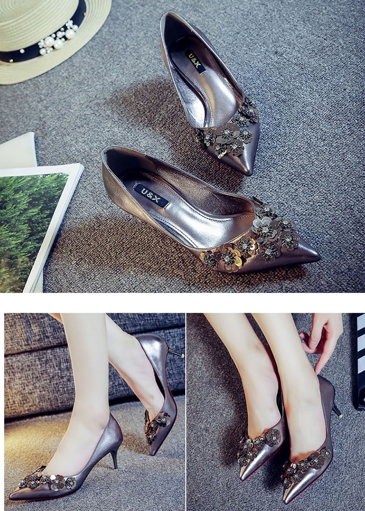 Dark Silver Rhinestone Shoes U&X Original