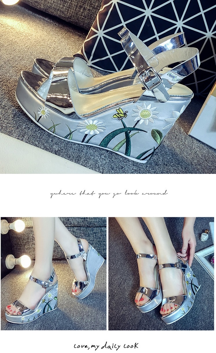 Silver High Heel Wedges U&X Original