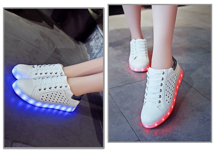 Gray Hollow Breathable LED Shoes - Female