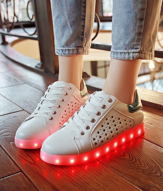 Gray Hollow Breathable LED Shoes - Female