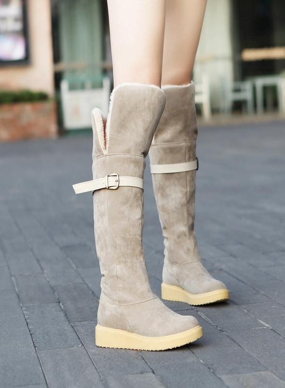 Beige Flat Cotton Boots Import