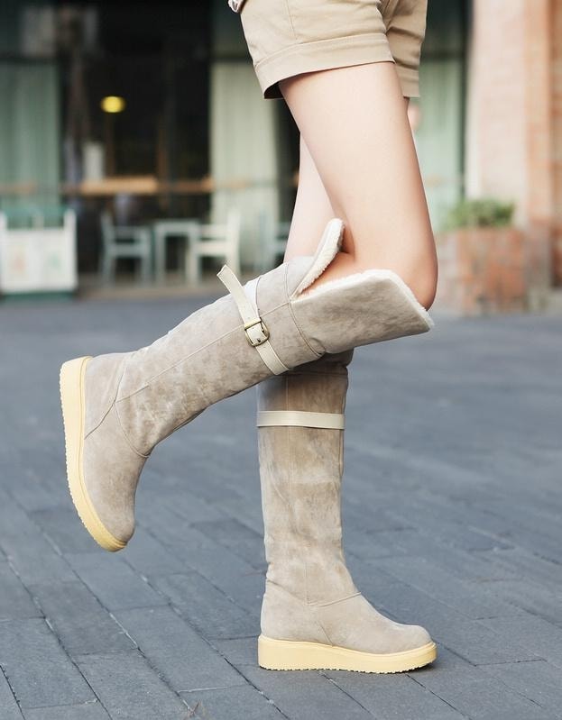 Beige Flat Cotton Boots Import