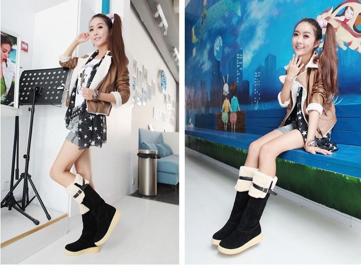 Black Flat Cotton Boots Import