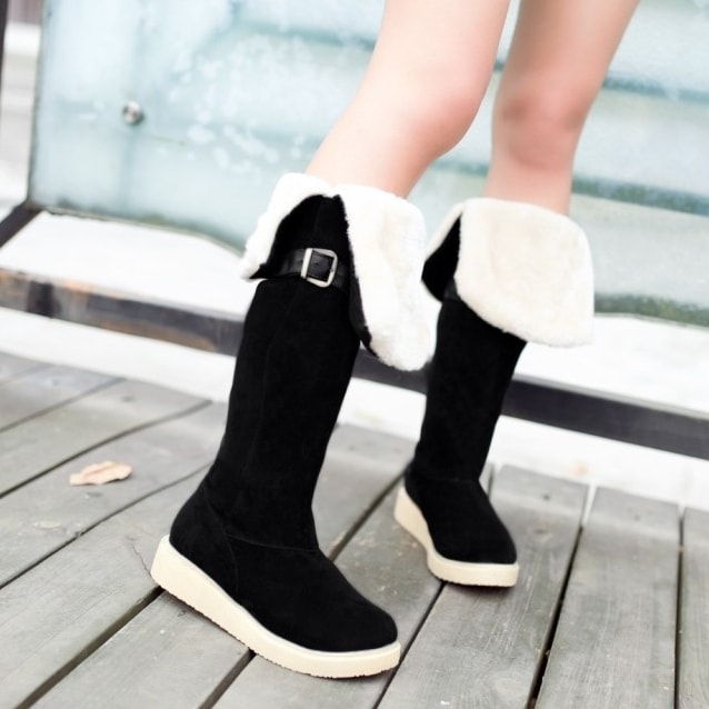 Black Flat Cotton Boots Import