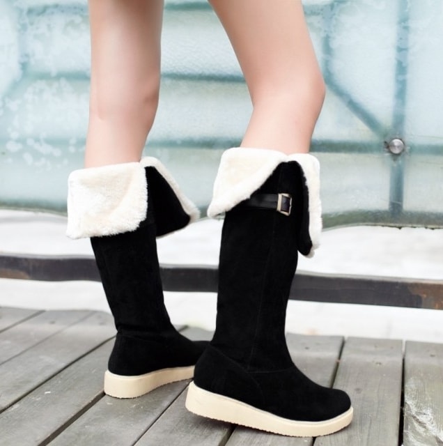 Black Flat Cotton Boots Import