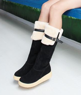 Black Flat Cotton Boots Import