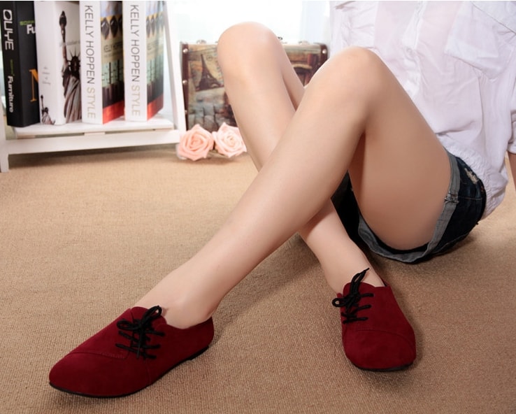 Red Korean Flat Shoes Import