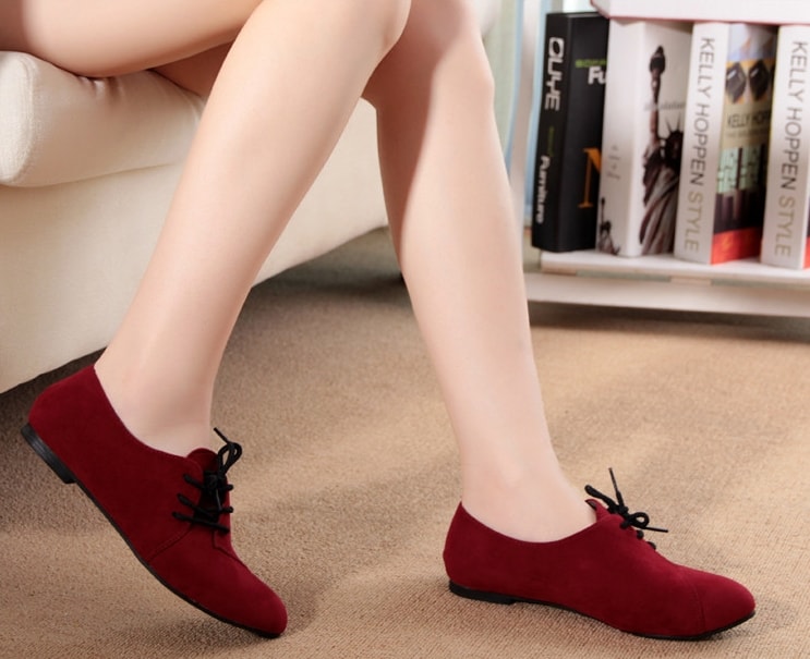 Red Korean Flat Shoes Import