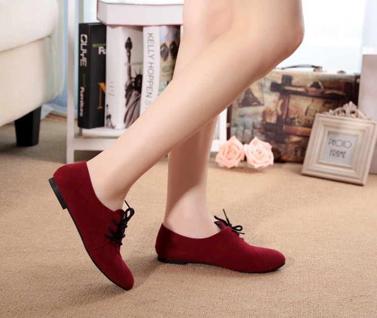 Red Korean Flat Shoes Import