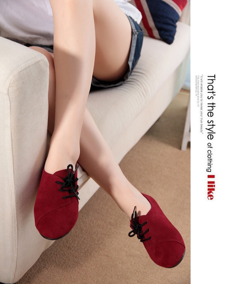 Red Korean Flat Shoes Import