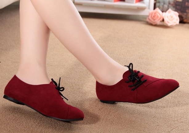 Red Korean Flat Shoes Import