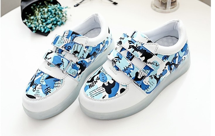 Blue Velcro Strap LED Shoes - Kids