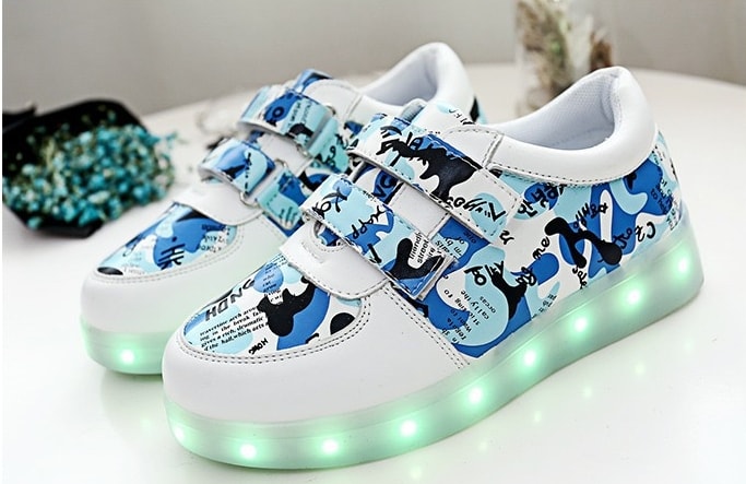 Blue Velcro Strap LED Shoes - Kids