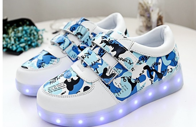 Blue Velcro Strap LED Shoes - Kids