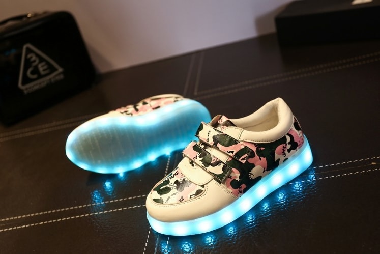 Pink Velcro Strap LED Shoes - Kids