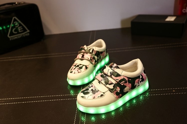 Pink Velcro Strap LED Shoes - Kids