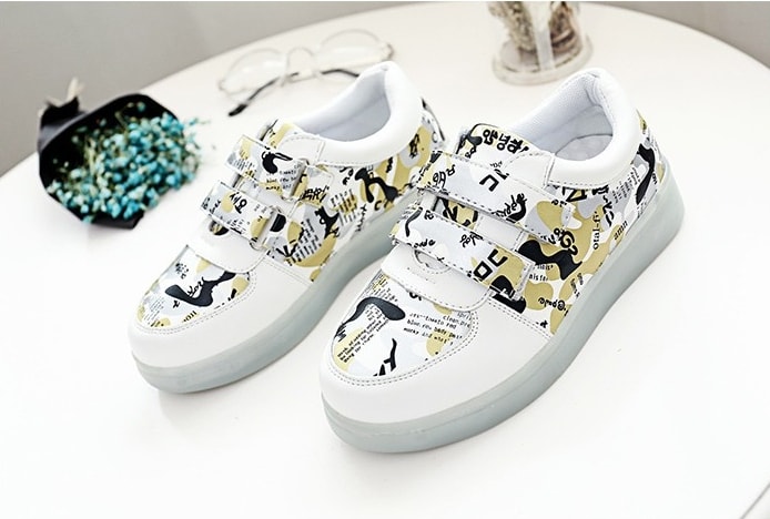 Gold Velcro Strap LED Shoes - Kids