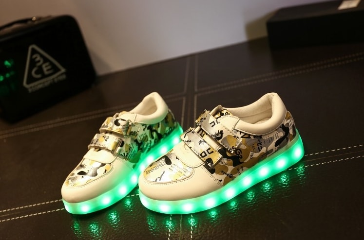 Gold Velcro Strap LED Shoes - Kids