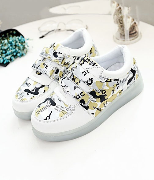 Gold Velcro Strap LED Shoes - Kids