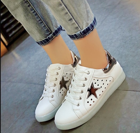 Grey Breathable Star LED Shoes - Female