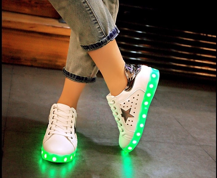 Grey Breathable Star LED Shoes - Female