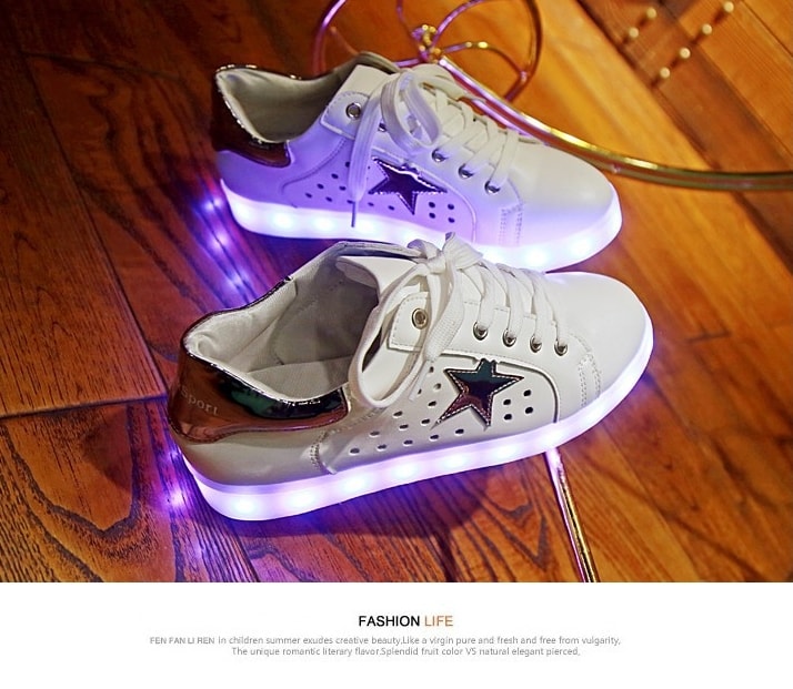 Grey Breathable Star LED Shoes - Female