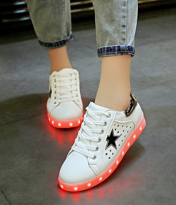 Grey Breathable Star LED Shoes - Female