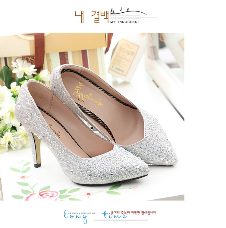 Silver Korea High Heel Party Shoes