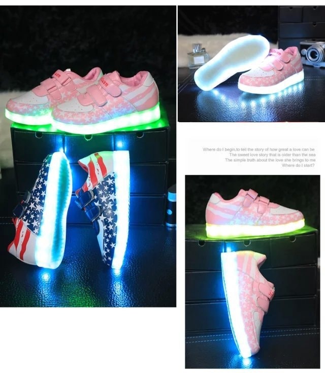 Pink Velcro Star Strap Led Shoes - Kids