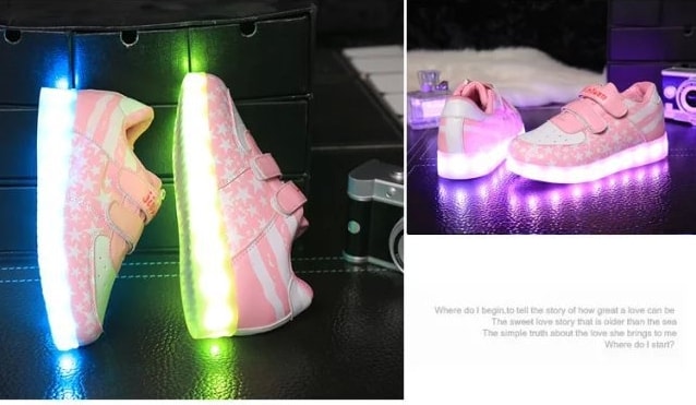 Pink Velcro Star Strap Led Shoes - Kids