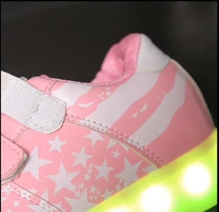 Pink Velcro Star Strap Led Shoes - Kids