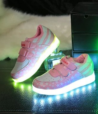 Pink Velcro Star Strap Led Shoes - Kids