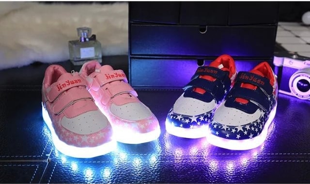 Blue Velcro Star Strap Led Shoes - Kids